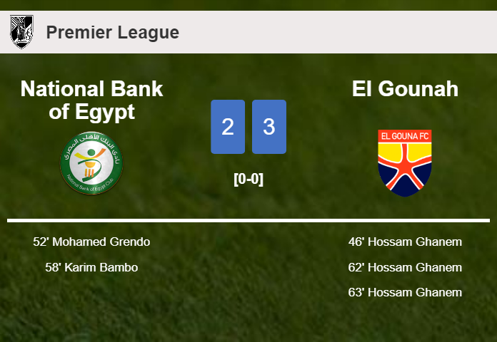 El Gounah beats National Bank of Egypt 3-2 with 3 goals from H. Ghanem