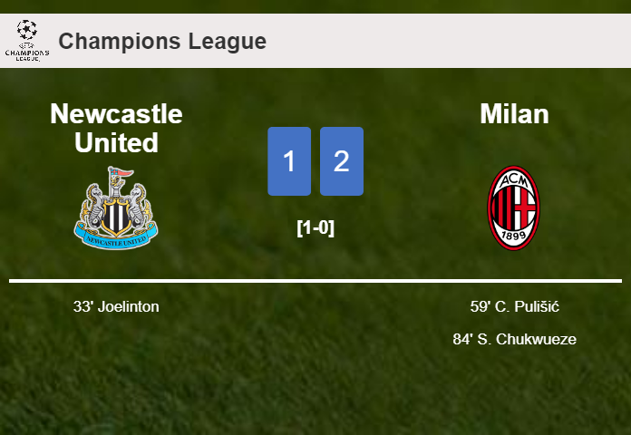 Milan recovers a 0-1 deficit to prevail over Newcastle United 2-1