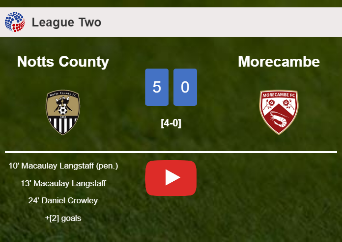 Notts County crushes Morecambe 5-0 playing a great match. HIGHLIGHTS