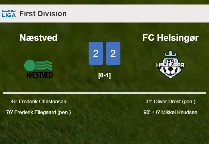 Næstved and FC Helsingør draw 2-2 on Tuesday