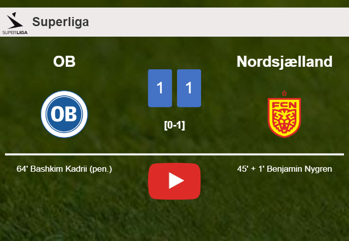 OB and Nordsjælland draw 1-1 on Sunday. HIGHLIGHTS