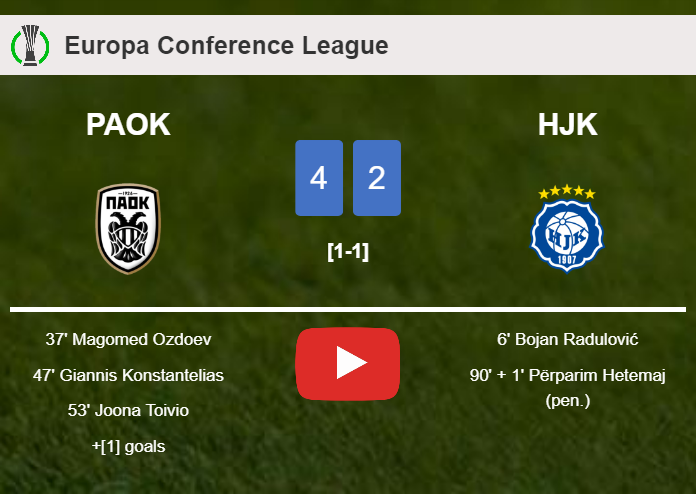 PAOK defeats HJK 4-2. HIGHLIGHTS