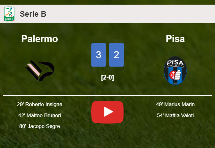 Palermo beats Pisa 3-2. HIGHLIGHTS