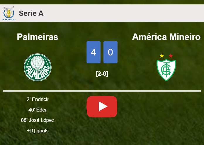 Palmeiras annihilates América Mineiro 4-0 after playing a great match. HIGHLIGHTS