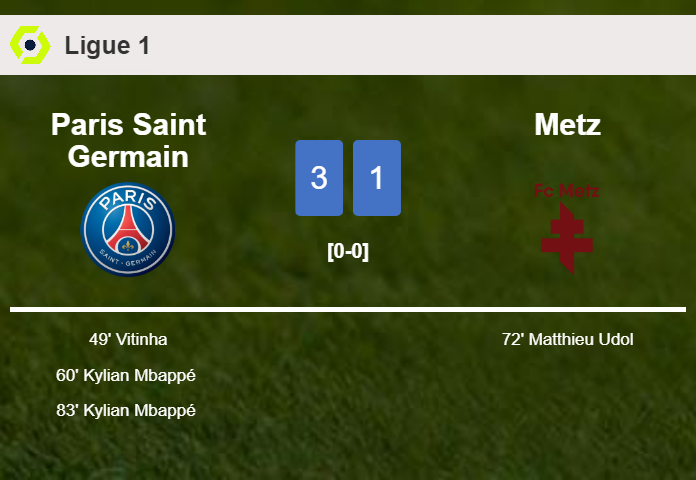 Paris Saint Germain beats Metz 3-1