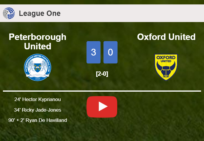 Peterborough United tops Oxford United 3-0. HIGHLIGHTS