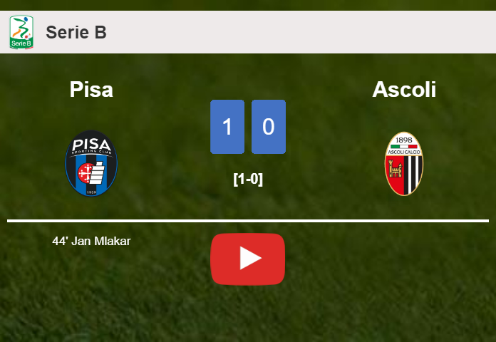 Pisa conquers Ascoli 1-0 with a goal scored by J. Mlakar. HIGHLIGHTS