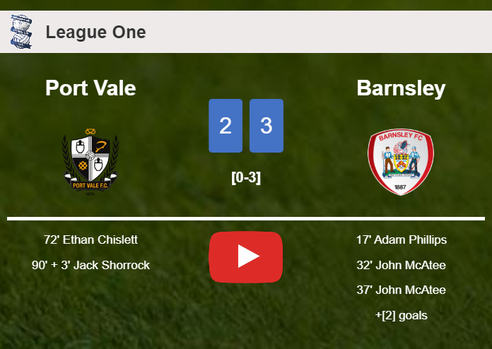 Barnsley overcomes Port Vale 3-2. HIGHLIGHTS