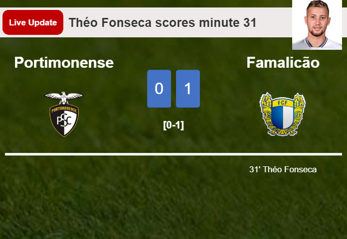LIVE UPDATES. Famalicão leads Portimonense 1-0 after Théo Fonseca scored in the 31 minute