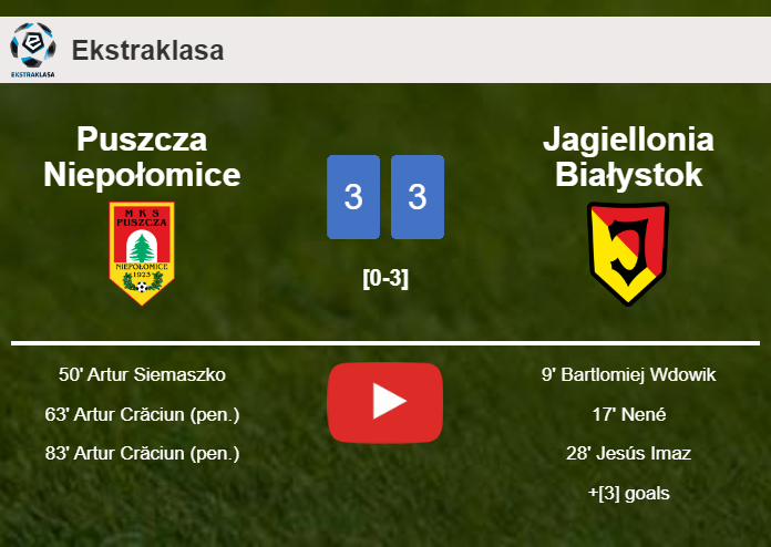 Puszcza Niepołomice and Jagiellonia Białystok draws a hectic match 3-3 on Saturday. HIGHLIGHTS