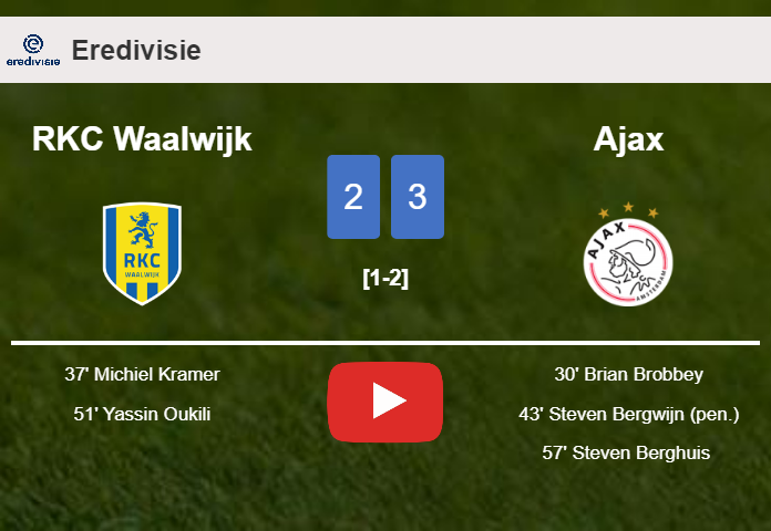 Ajax prevails over RKC Waalwijk 3-2. HIGHLIGHTS