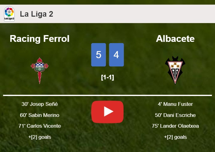 Racing Ferrol overcomes Albacete 5-4 with 3 goals from S. Merino. HIGHLIGHTS