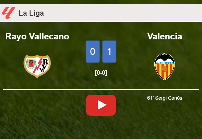 Valencia prevails over Rayo Vallecano 1-0 with a goal scored by S. Canós. HIGHLIGHTS