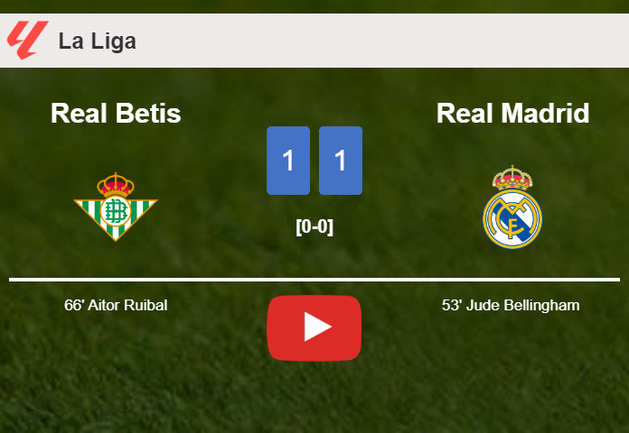 Real Betis and Real Madrid draw 1-1 on Saturday. HIGHLIGHTS