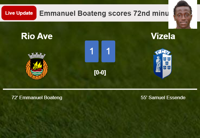 LIVE UPDATES. Rio Ave draws Vizela with a goal from Emmanuel Boateng in the 72nd minute and the result is 1-1