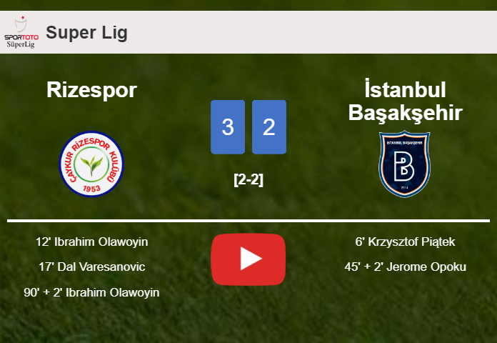 Rizespor beats İstanbul Başakşehir 3-2 with 2 goals from I. Olawoyin. HIGHLIGHTS