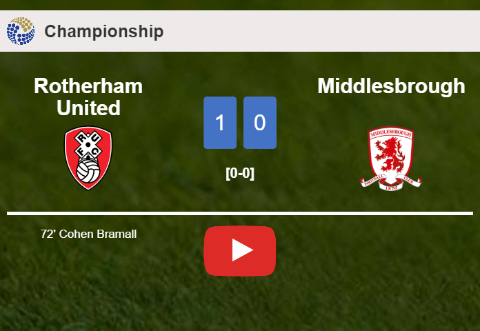 Rotherham United conquers Middlesbrough 1-0 with a goal scored by C. Bramall. HIGHLIGHTS