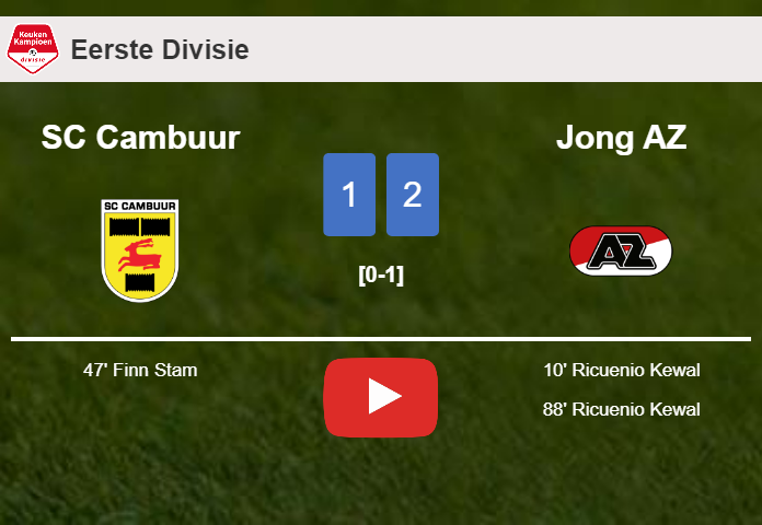 Jong AZ prevails over SC Cambuur 2-1 with R. Kewal scoring a double. HIGHLIGHTS