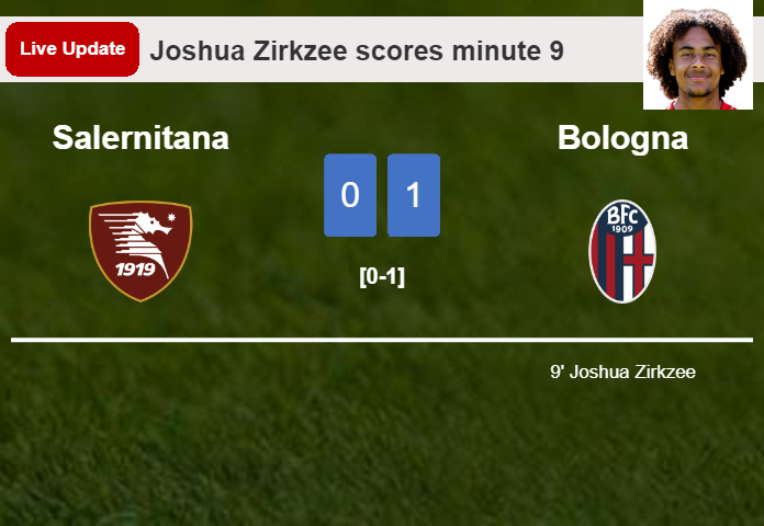 LIVE UPDATES. Bologna leads Salernitana 1-0 after Joshua Zirkzee scored in the 9 minute
