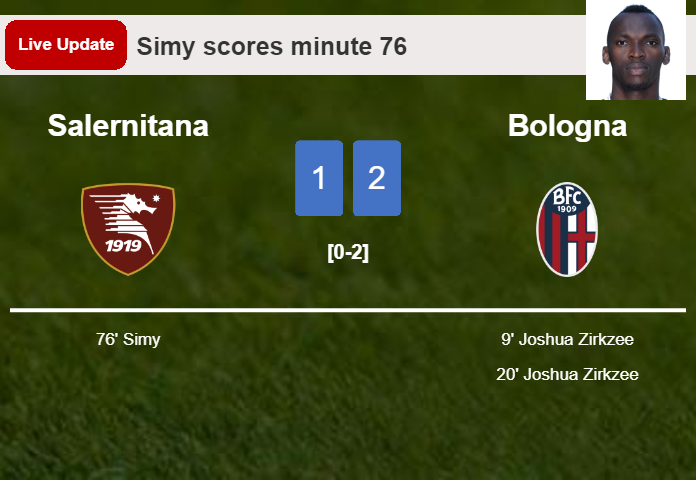 LIVE UPDATES. Salernitana getting closer to Bologna with a goal from Simy in the 76 minute and the result is 1-2