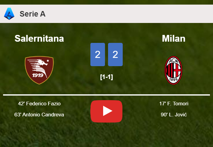 Salernitana and Milan draw 2-2 on Friday. HIGHLIGHTS