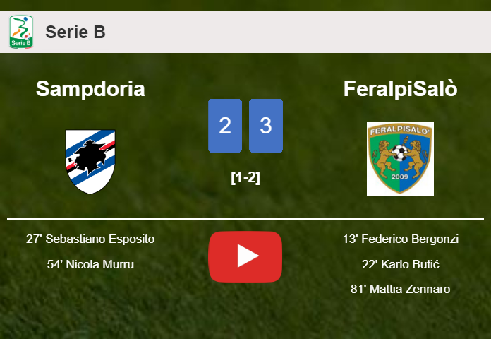 FeralpiSalò beats Sampdoria 3-2. HIGHLIGHTS