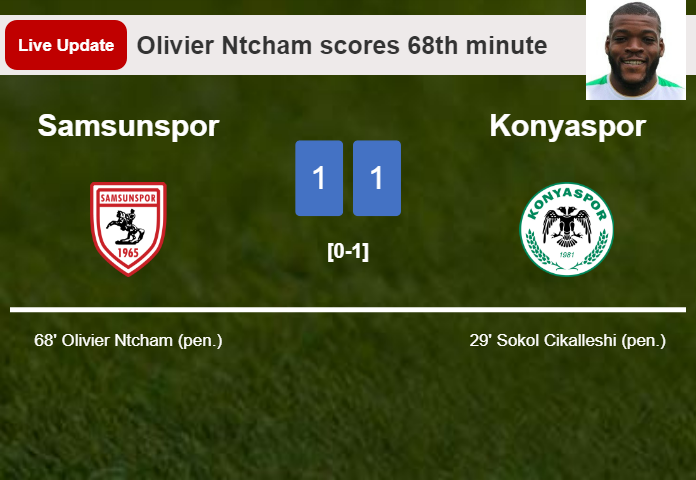 LIVE UPDATES. Samsunspor draws Konyaspor with a penalty from Olivier Ntcham in the 68th minute and the result is 1-1