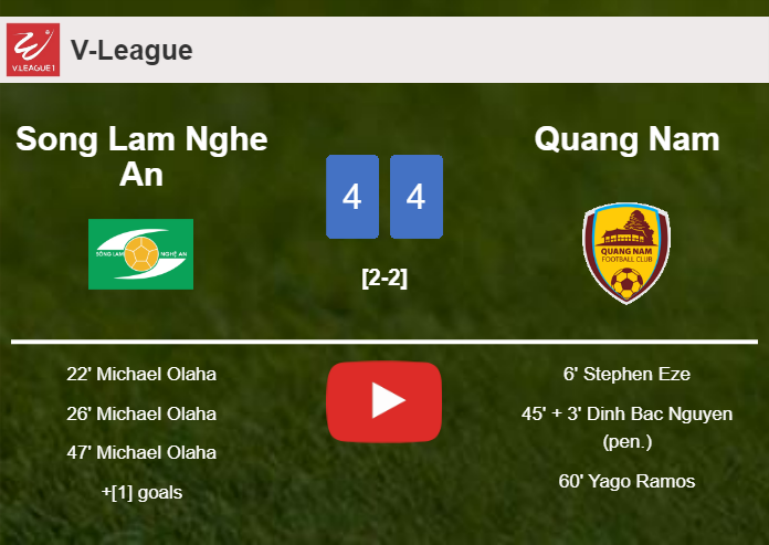 Song Lam Nghe An and Quang Nam draws a hectic match 4-4 on Saturday. HIGHLIGHTS
