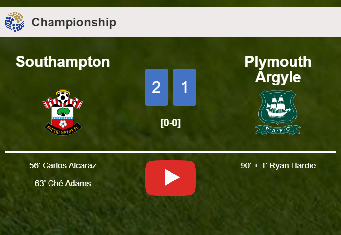 Southampton snatches a 2-1 win against Plymouth Argyle. HIGHLIGHTS