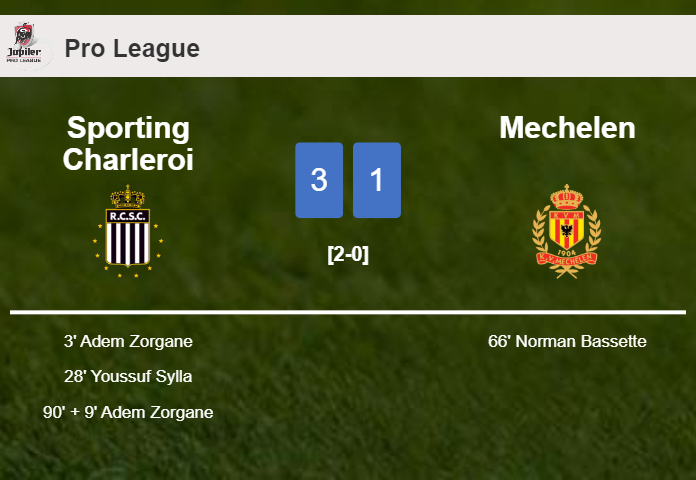 Sporting Charleroi tops Mechelen 3-1 with 2 goals from A. Zorgane