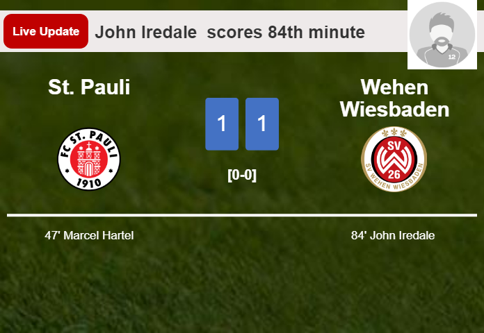 LIVE UPDATES. Wehen Wiesbaden draws St. Pauli with a goal from John Iredale  in the 84th minute and the result is 1-1
