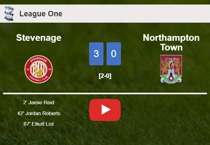 Stevenage tops Northampton Town 3-0. HIGHLIGHTS