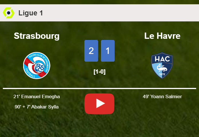 Strasbourg grabs a 2-1 win against Le Havre. HIGHLIGHTS