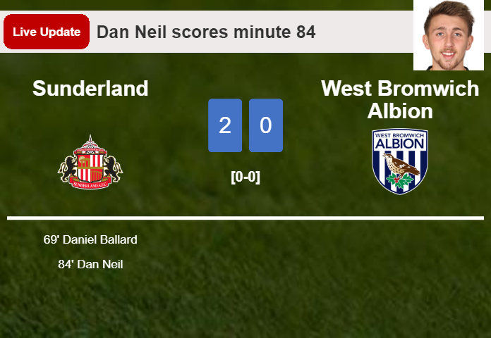 LIVE UPDATES. West Bromwich Albion getting closer to Sunderland with a goal from Brandon Thomas-Asante in the 86 minute and the result is 1-2