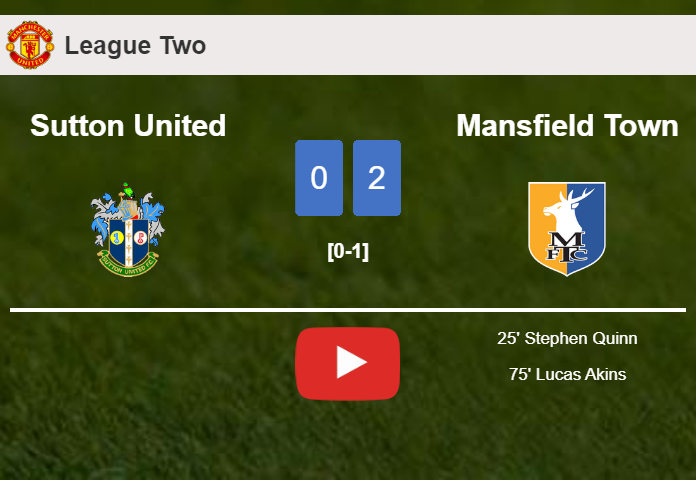 Mansfield Town defeated Sutton United with a 2-0 win. HIGHLIGHTS