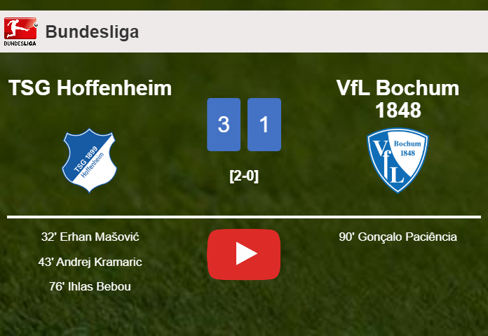 TSG Hoffenheim defeats VfL Bochum 1848 3-1. HIGHLIGHTS