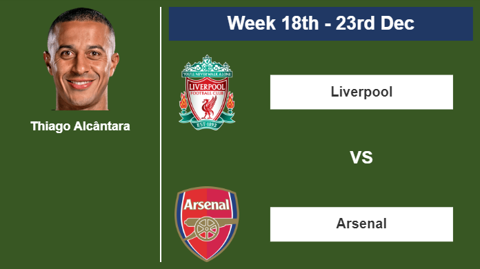 FANTASY PREMIER LEAGUE. Thiago Alcântara stats before playing against Arsenal on Saturday 23rd of December for the 18th week.