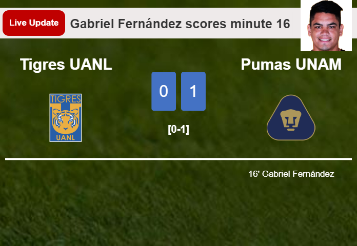 Tigres UANL vs Pumas UNAM live updates: Gabriel Fernández scores opening goal in Liga MX match (0-1)