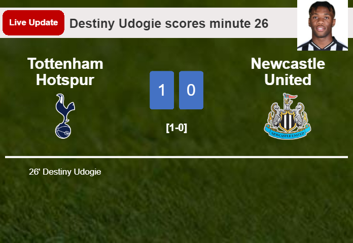 LIVE UPDATES. Tottenham Hotspur leads Newcastle United 1-0 after Destiny Udogie scored in the 26 minute