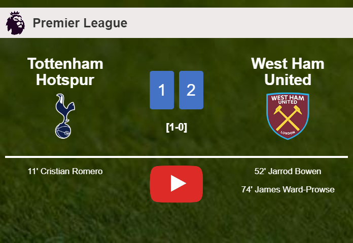 West Ham United recovers a 0-1 deficit to defeat Tottenham Hotspur 2-1. HIGHLIGHTS