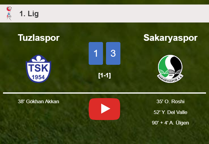 Sakaryaspor defeats Tuzlaspor 3-1. HIGHLIGHTS