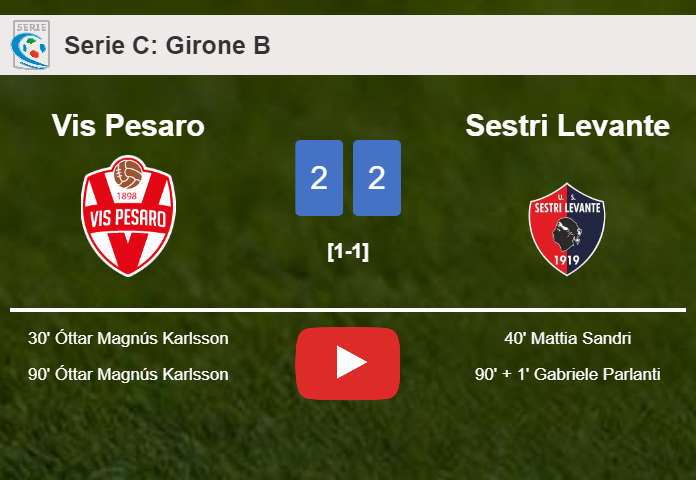Vis Pesaro and Sestri Levante draw 2-2 on Sunday. HIGHLIGHTS