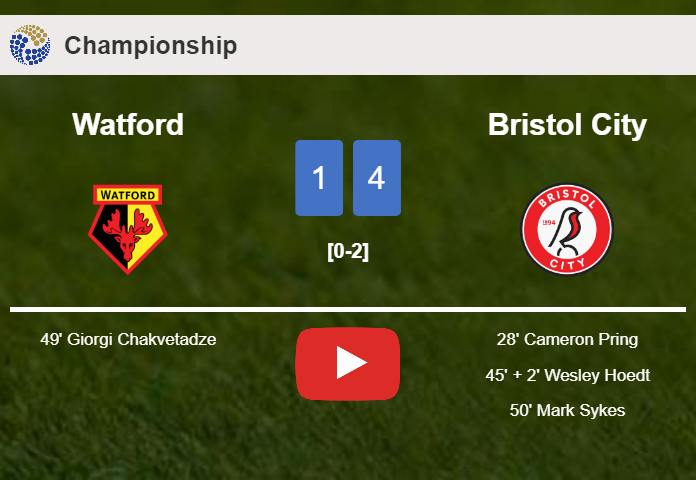 Bristol City beats Watford 4-1. HIGHLIGHTS