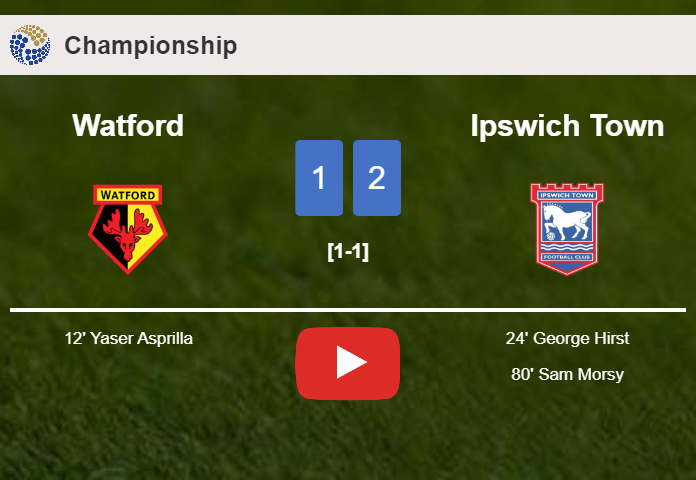 Ipswich Town recovers a 0-1 deficit to beat Watford 2-1. HIGHLIGHTS
