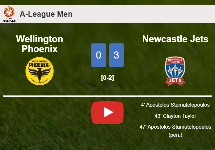 Newcastle Jets conquers Wellington Phoenix 3-0. HIGHLIGHTS