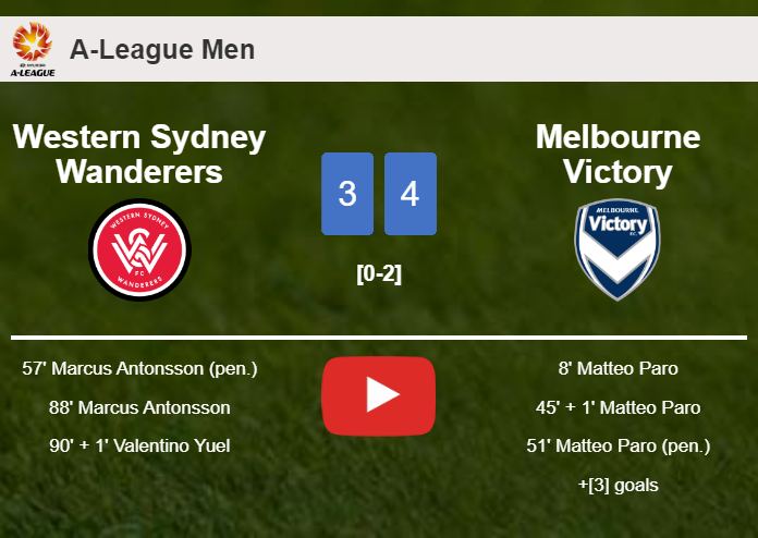 Melbourne Victory conquers Western Sydney Wanderers 4-3 with 4 goals from M. Paro. HIGHLIGHTS