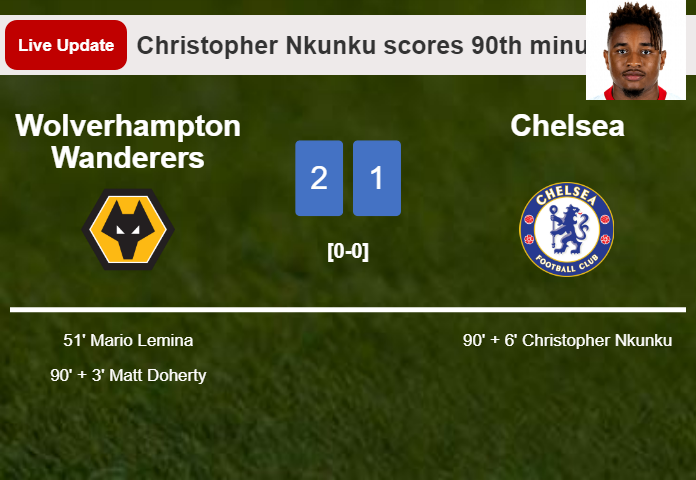 LIVE UPDATES. Chelsea getting closer to Wolverhampton Wanderers with a goal from Christopher Nkunku in the 90th minute and the result is 1-2