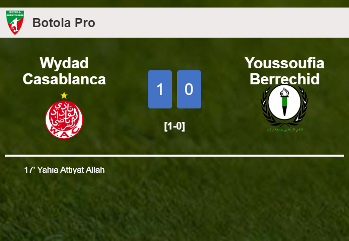 Wydad Casablanca overcomes Youssoufia Berrechid 1-0 with a goal scored by Y. Attiyat