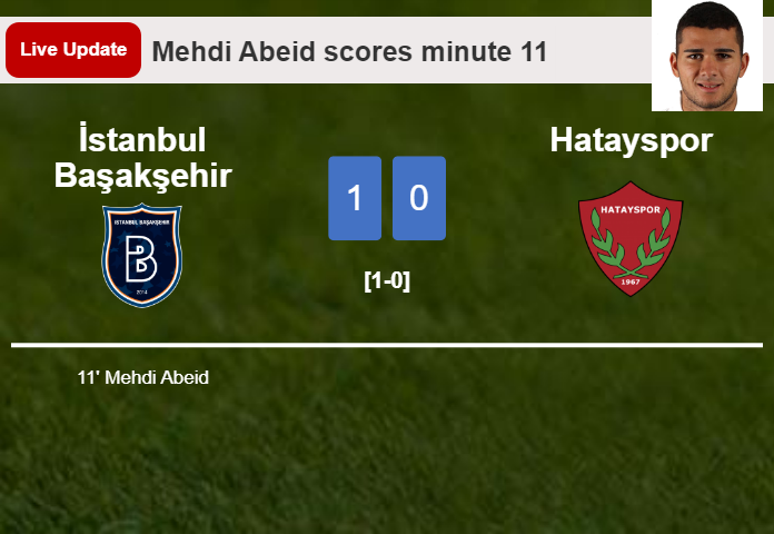 LIVE UPDATES. İstanbul Başakşehir leads Hatayspor 1-0 after Mehdi Abeid scored in the 11 minute