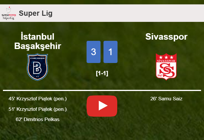 İstanbul Başakşehir conquers Sivasspor 3-1 after recovering from a 0-1 deficit. HIGHLIGHTS